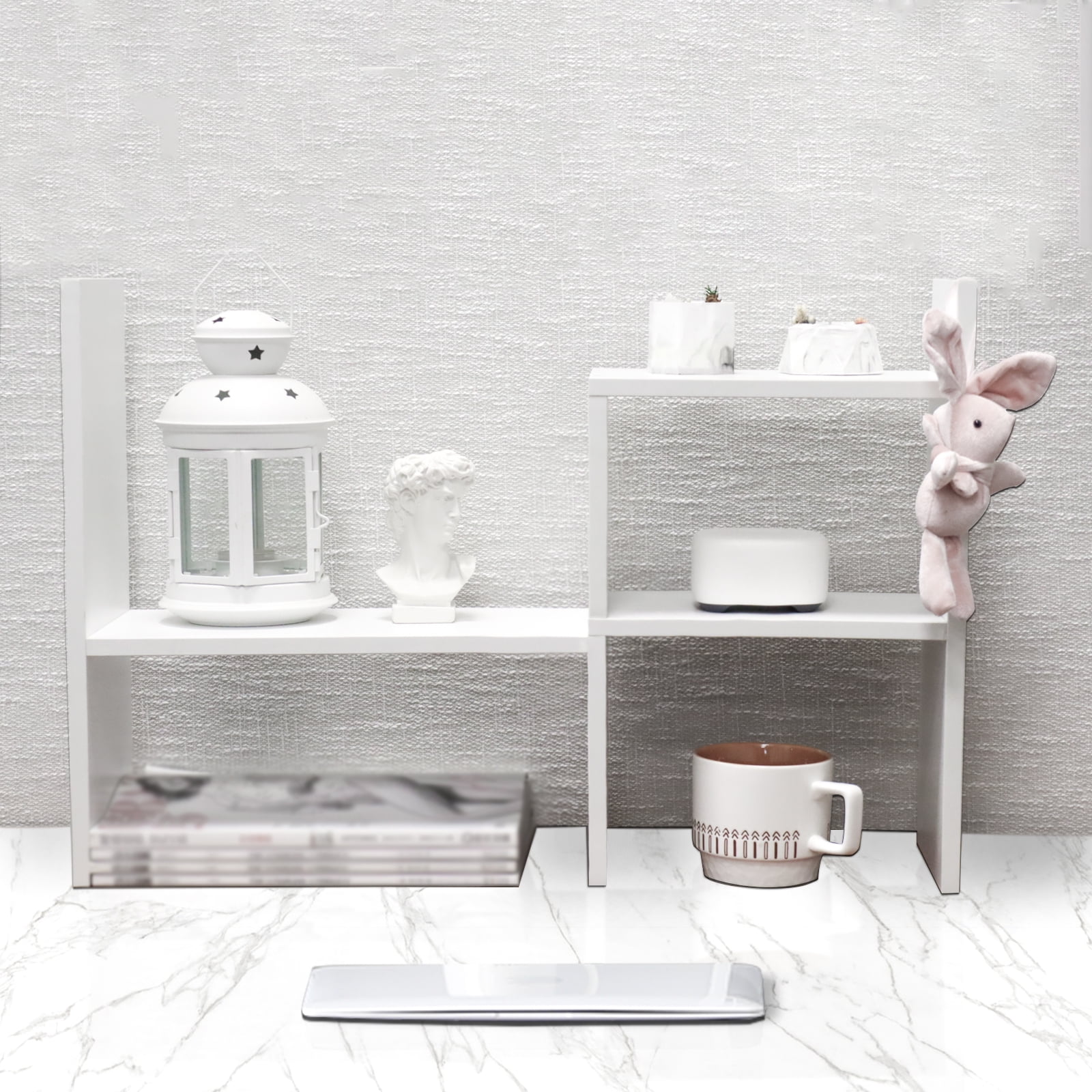 Adjustable Desktop Organizer Wood Storage Rack Free Style Rotation Display White