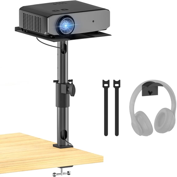 Height/Tilt/Swivel Adjustable Desktop Projector Stand Table for Aurzen Nebula XGIMI VANKYO Jinhoo AuKing Epson and Most Projectors - Desk Projector Stand Clamp on Desktop Wr Headphone Holder, Single