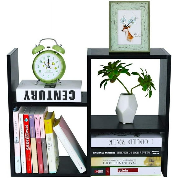 Adjustable Desktop Shelf Wood Small Bookshelf Desk Supplies Organizers ...