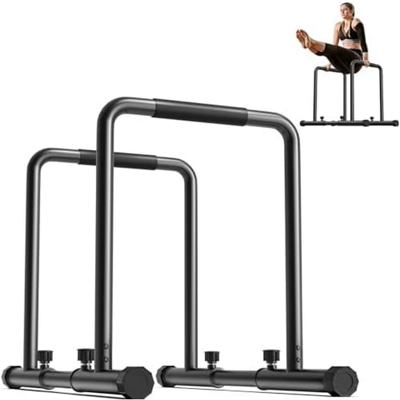 Adjustable Dip Bar- 1100lbs Dip Station Portable Functional Fitness Bar with Safety Connector, Heavy Duty Dip Stand Body Press Bar Parallette Exercise Bar Workout Equalizer for Calisthenics