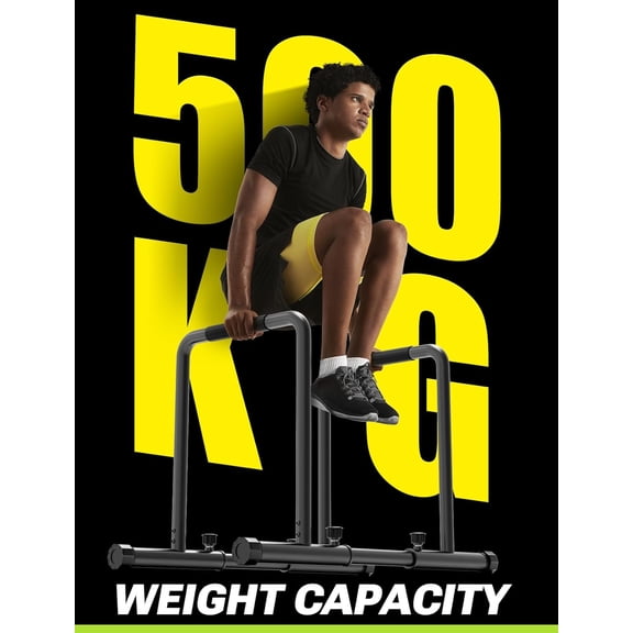 Adjustable Dip Bar- 1100lbs Dip Station Portable Functional Fitness Bar with Safety Connector, Heavy Duty Dip Stand Body Press Bar Parallette Exercise Bar Workout Equalizer for Calisthenics