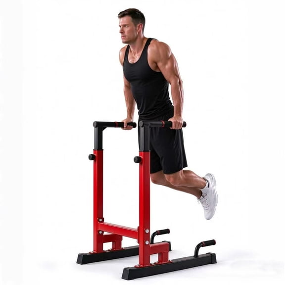 Soges Adjustable Dip Station, 8-Level Height Adjustable Dip Bar with Push-Up Handles, Heavy-Duty Steel Frame, 330lbs Capacity