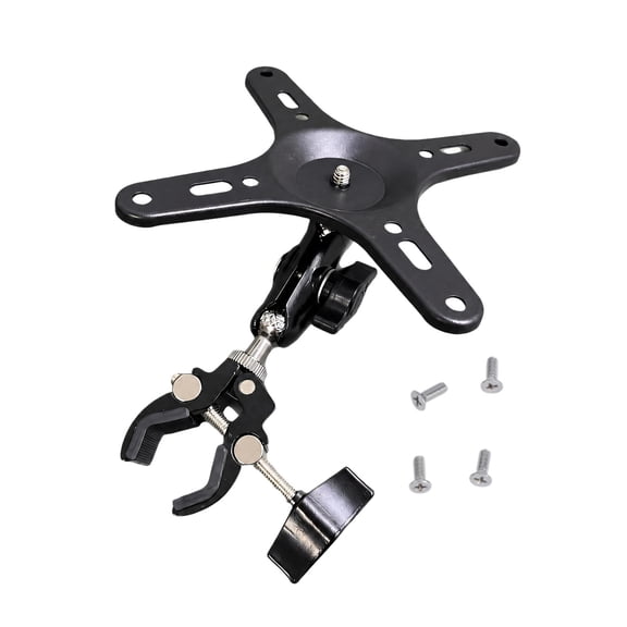 Adjustable Display Holder with Clamp Base, Monitor Plate Bracket for Round Support Tube, Metal Mount, Compact Workstation Setup, Black
