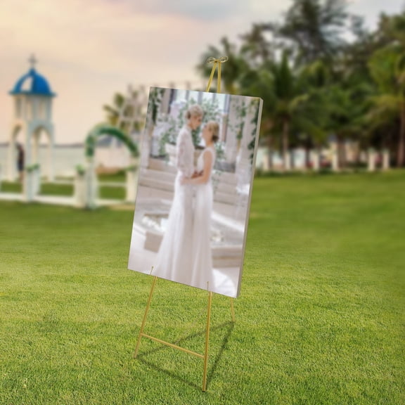 Adjustable Display Stand for Wedding, Gold, 54.5x60x156.5cm, High-Temp Baking Paint, Triangular Stable Structure, Easy Assembly, Ideal for Photo Frames, Posters