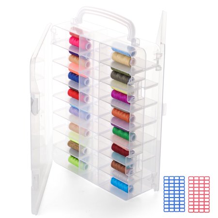 Adjustable Dividers Double-Sided 48 Grids Thread Holder Organizer Portable Clear Plastic Sewing Storage Box for Embroidery Spools, Floss, Bobbin