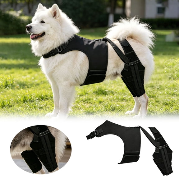 Adjustable Dog Back Leg Brace with 4 Stabilizers, Breathable Polyester Hip Support,Elastic Neoprene Leg Sleeves,M