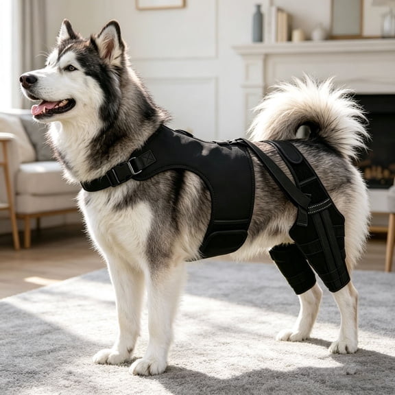 Adjustable Dog Back Leg Brace with 4 Stabilizers, Breathable Polyester Support,Elastic Neoprene Leg Sleeves,S