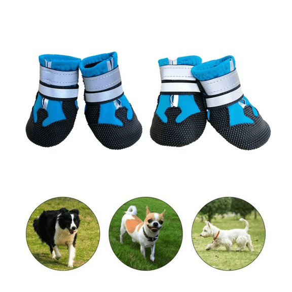Adjustable Dog Boots with Soft Rubber Sole, Waterproof Dog Shoes with Reflective Straps, Paw Protector for Hot Pavement for Medium and Large Dogs - (Blue,S)