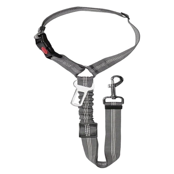 Adjustable Dog Car Seat Belt, 2 in 1 Pet Car Harness Seatbelt Dog Headrest Restraint Tethers Leashes,for Dogs Car Travel Driving Daily Walking,Elastic Buffer Anti-Jerk Lockable Buckle Belts,Grey