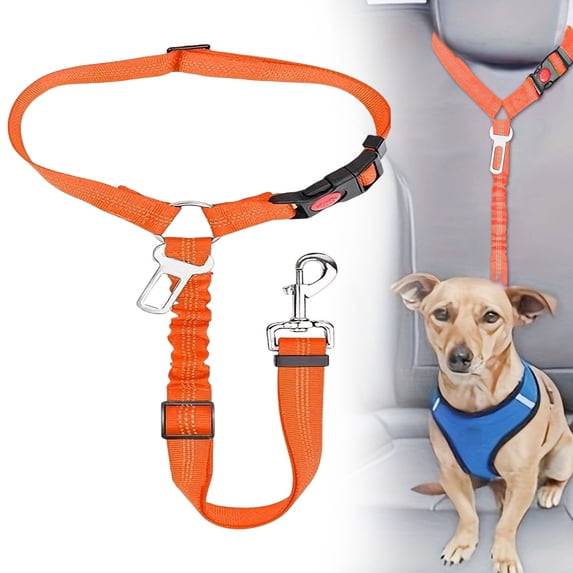 Adjustable Dog Car Seat Belt, 2 in 1 Pet Safety Harness Leash with Elastic Bungee Buffer, Reflective Headrest Restraint for Dogs