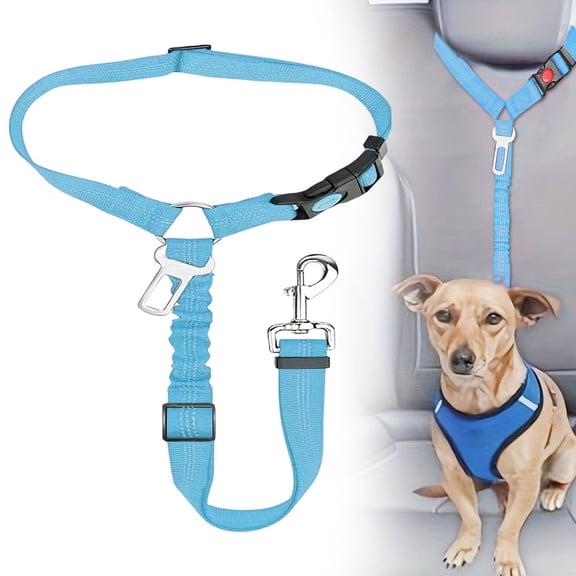 Adjustable Dog Car Seat Belt, 2 in 1 Pet Safety Harness Leash with Elastic Bungee Buffer, Reflective Headrest Restraint for Dogs