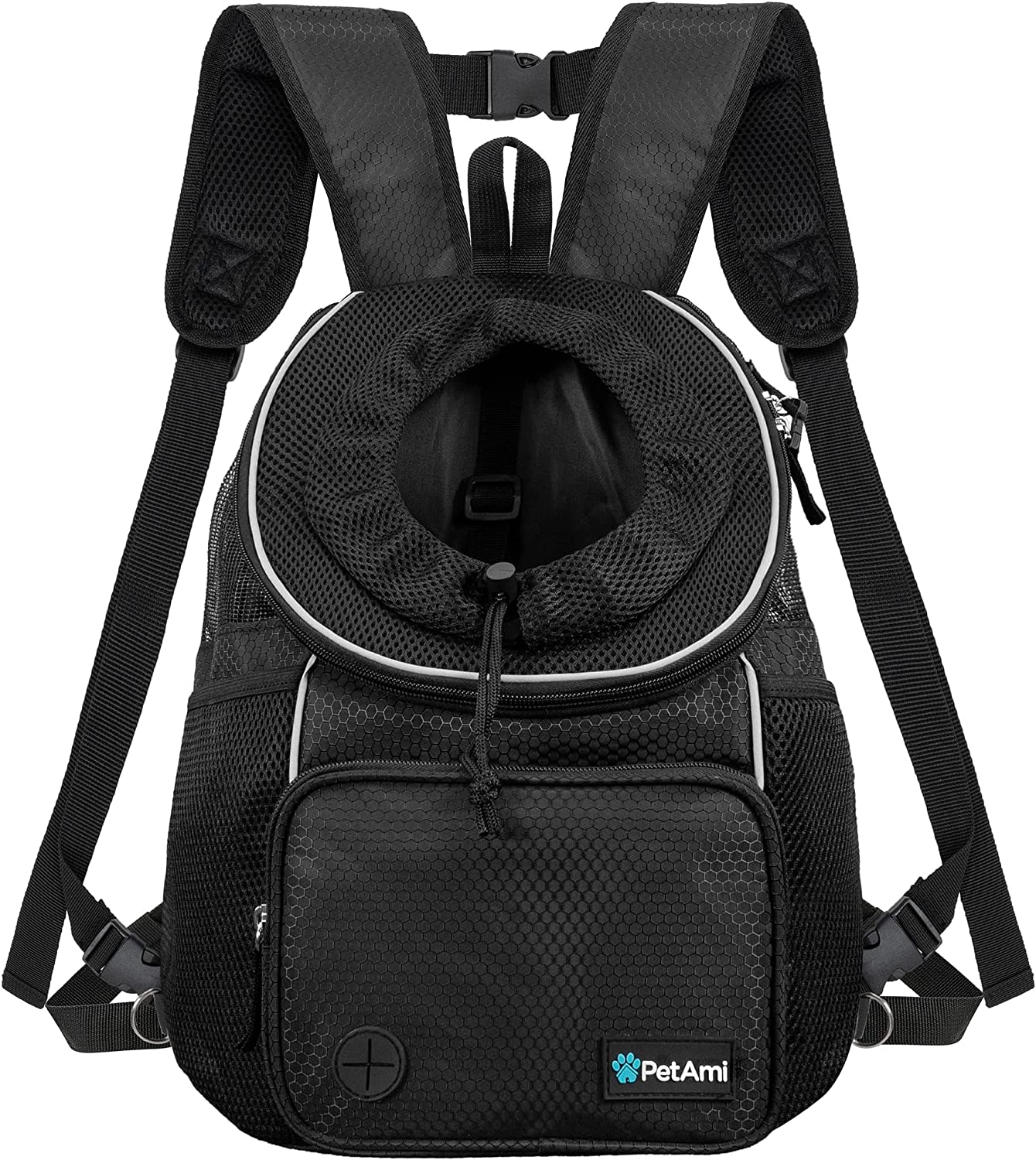 Adjustable Dog & Cat Chest Carrier Backpack, Ventilated for Hiking, Camping & Travel, Max 10 lbs, Black