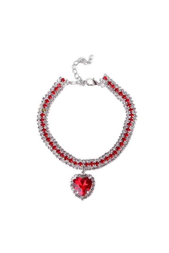 Adjustable Dog Cat Collar Necklace with Crystal Heart Pendant