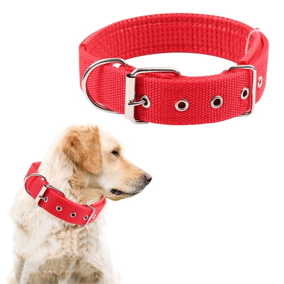 Adjustable Dog Collar,Heavy Duty Breathable Nylon Wide Dog Collars with Metal Buckle D Ring for Large Medium Small Dogs, Red, S