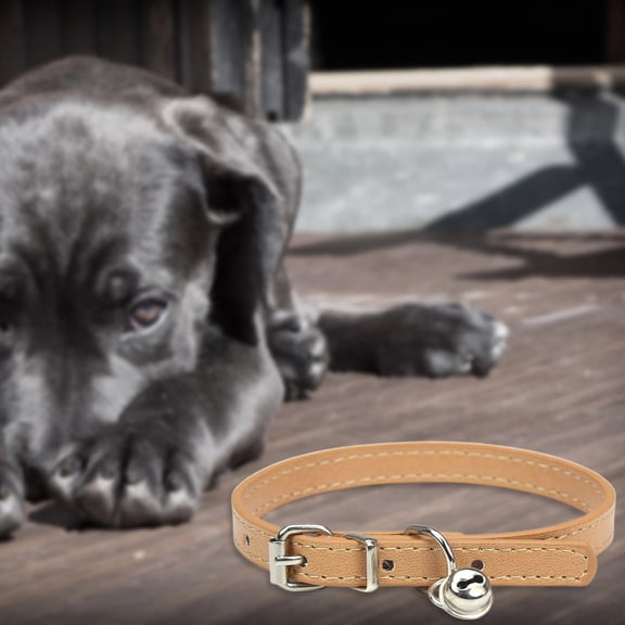 Adjustable Dog Collar with Bell - Soft PU Leather Puppy Collar for Small, Medium, Large Dogs & Cats, Teacup Yorkie Kitten Collars for Boy Girl Pets