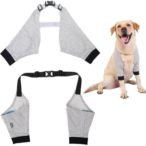 Adjustable Dog Elbow Protector, Dog Front Leg Elbow Brace, Soft Breathable Padded Support for Injury Recovery Surgery Joint Protection Small Medium Large Dogs (Grey, S)