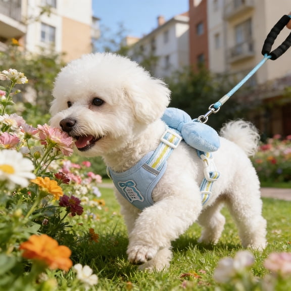 Adjustable Dog Harness with Leash, Soft Mesh Vest Harness for Small Dogs, Escape Proof No Pull Pet Harness for Shiba Inu, Bichon Frise, Teddy, Cats, Walking and Travel