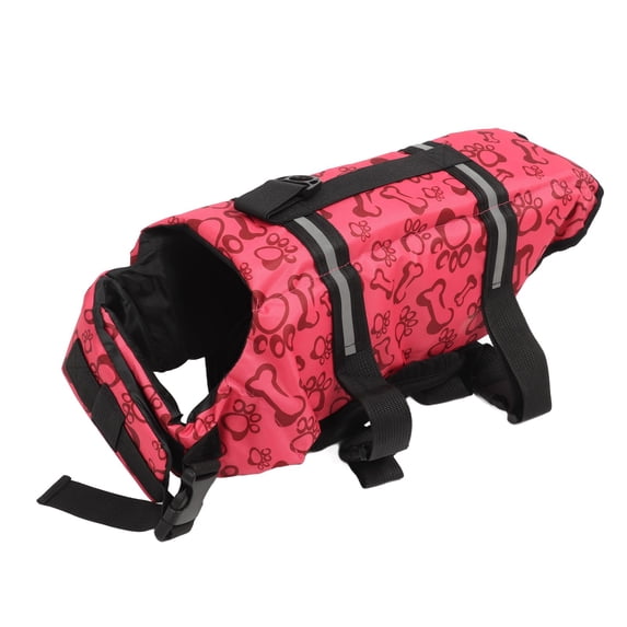 Adjustable Dog Life Vest High Flotation Pet Safety Jacket with Bone Pattern High Visibility Dog Safety Vest Rose Red Large 12.60 inches / 32 cm