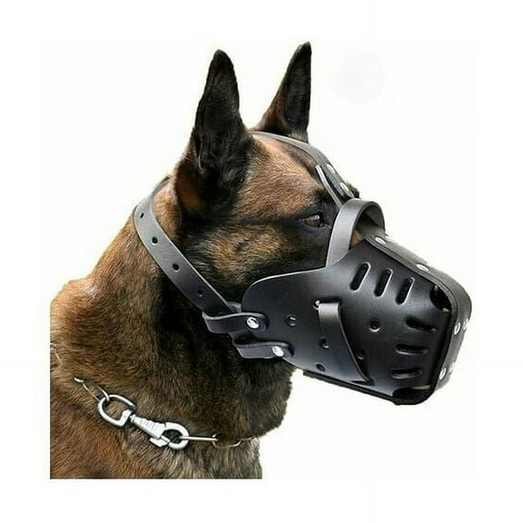 Adjustable Dog Muzzle, Leather Basket Muzzle for Medium Large Breeds with Quick Release Buckle for Easy On and Off, Anti Bite and Anti Eating Features