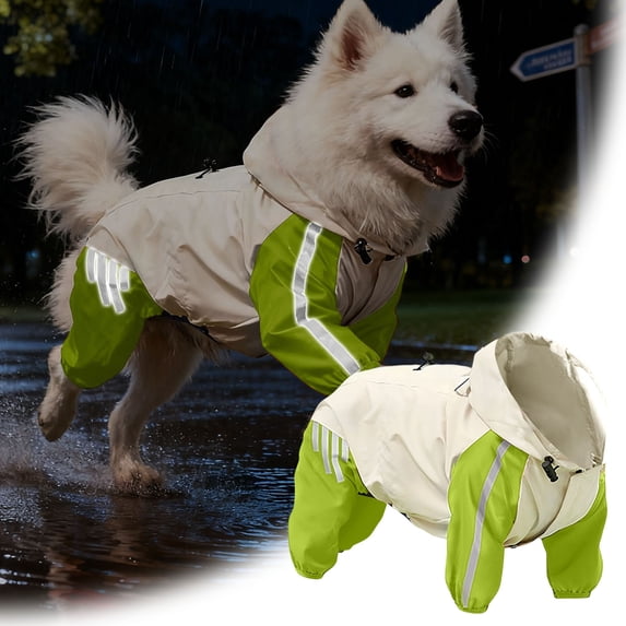 Adjustable Dog Raincoat Hooded Waterproof Jacket for Large Medium Small Dogs, Reflective Rain Poncho for Rainy Days Night Visibility