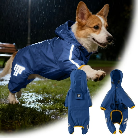 Adjustable Dog Raincoat Hooded Waterproof Jacket for Large Medium Small Dogs, Reflective Rain Poncho for Rainy Days Night Visibility