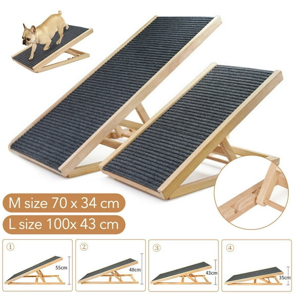 Adjustable Dog Ramps, Wooden Folding Portable Pet Ramps, 4 Adjustable Heights, Can Bear 100 Lbs, Cat Ramps For Car, Bed, Sofa Black