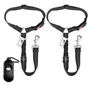 Adjustable Dog Seat Belt, 3 in 1 Pet Dog Car Seatbelt Leash with Poop Bag Holder, 2 Pack, Black