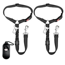 Adjustable Dog Seat Belt, 3 in 1 Pet Dog Car Seatbelt Leash with Poop Bag Holder, 2 Pack, Black