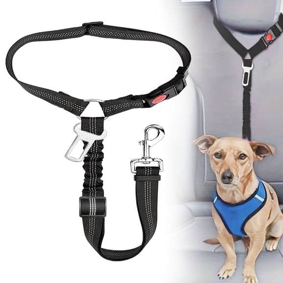 Adjustable Dog Seat Belt for Car 2 in 1 Pet Car Harness Leash with Elastic Bungee Buffer Headrest Restraint Reflective Tether