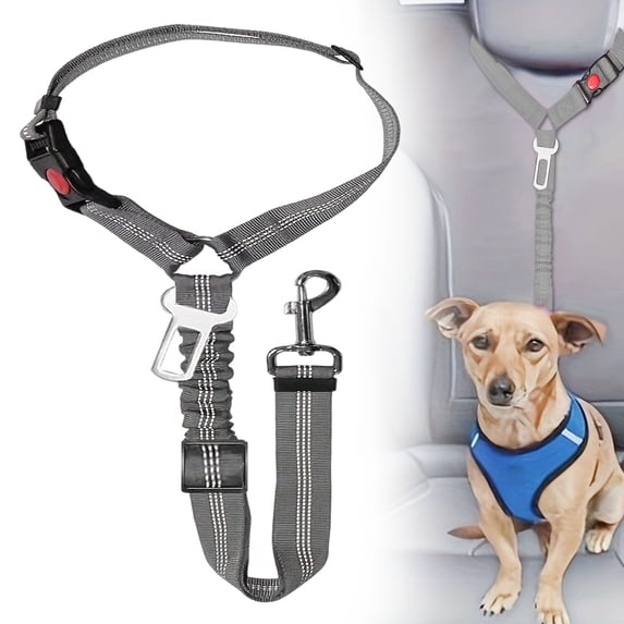 Adjustable Dog Seat Belt for Car 2 in 1 Pet Car Harness Leash with Elastic Bungee Buffer Headrest Restraint Reflective Tether