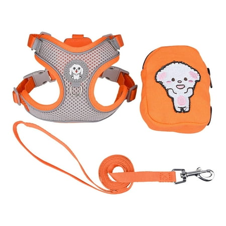 Adjustable Dogs Harness and Leash Set Soft Mesh Vest Chest Strap Collar Pets Supplies Spring and Summer for Running Training Easily Control Orange Medium