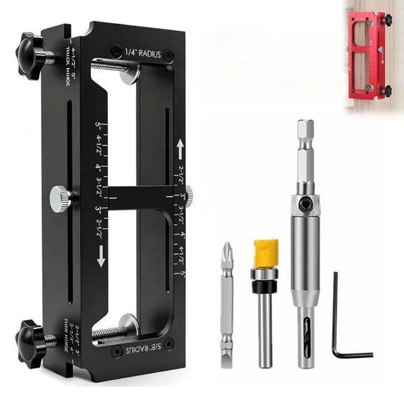 Adjustable Door Hinge Mortise Jig Kit, 2.5-5" Mortise Template Router Bit, Precision Routing 6061 Aluminum Hinge Mortise Jig Adjustable Guides Accurate Door Hinge Routing Repeatable Installation