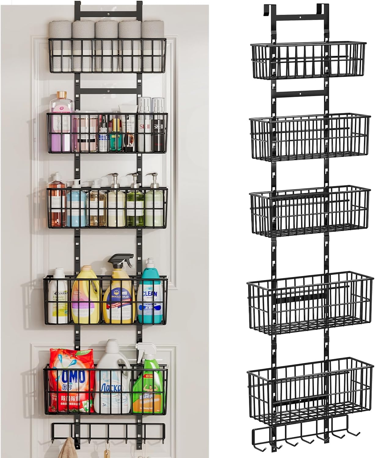 Adjustable Over The Door Organizer, Metal Hanging Door Organizer with 5 ...
