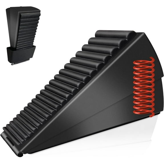 Adjustable Door Stopper, Heavy Duty - Strongest Large Door Wedge, Tall up to 3-in, Stainless Steel, Black