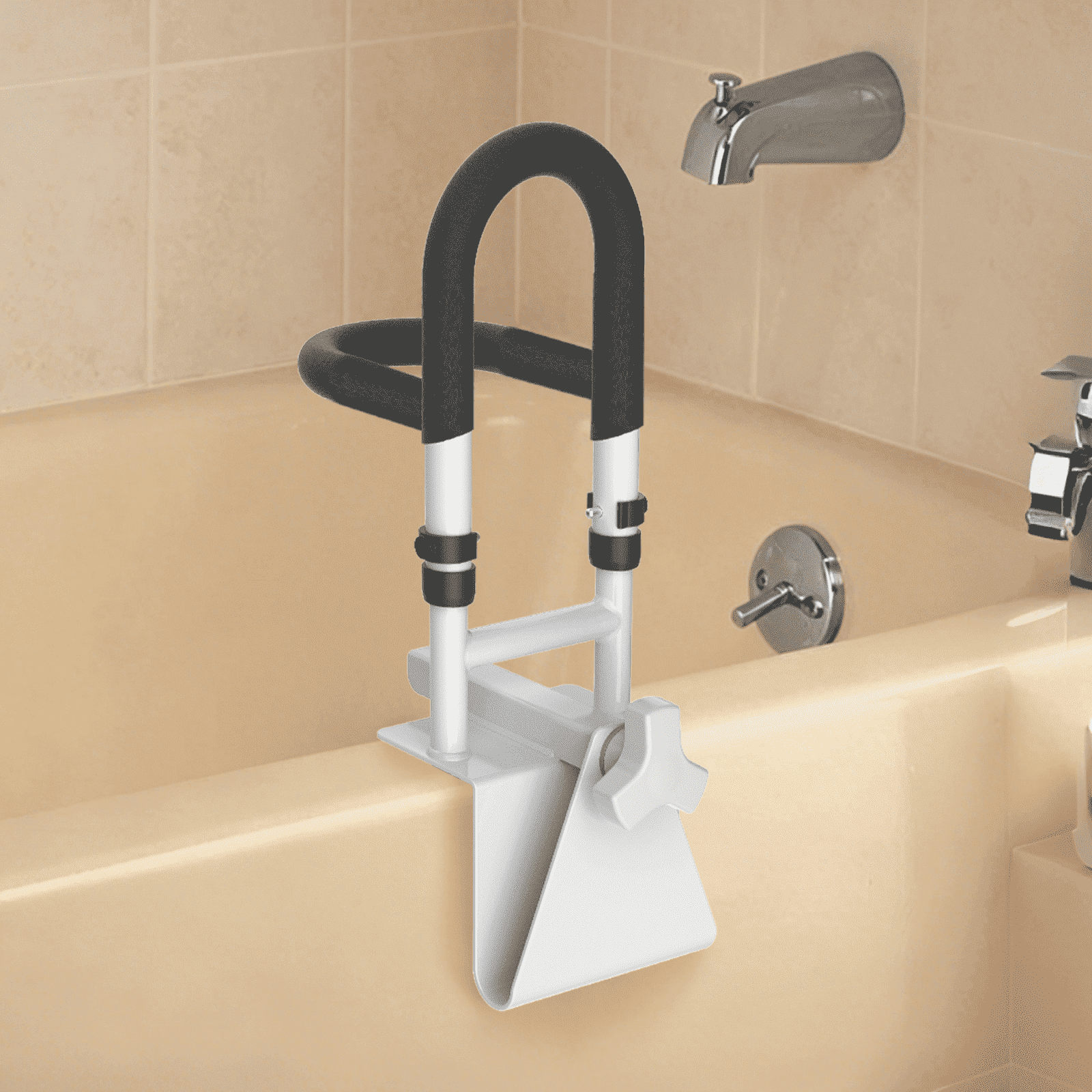 Shower Safety Rails Adjustable Bathtub Safety Rail with 2 Handrails - Heavy Duty Anti-Slip ...
