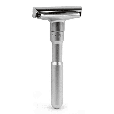 Adjustable Double Edge Safety Razor Stainless Steel, Brushed Chrome by Shave Classic + Eyebrow Ruler