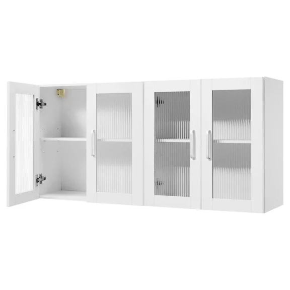 Adjustable Double-Layer Wall-Mounted Storage Cabinet Set - 4 Doors, Ideal for Kitchen, Bathroom, Laundry Room - White, 12"x24"x24" Each