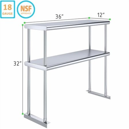 Adjustable Double Overshelf 12 x 36 - Stainless Steel for Work Table