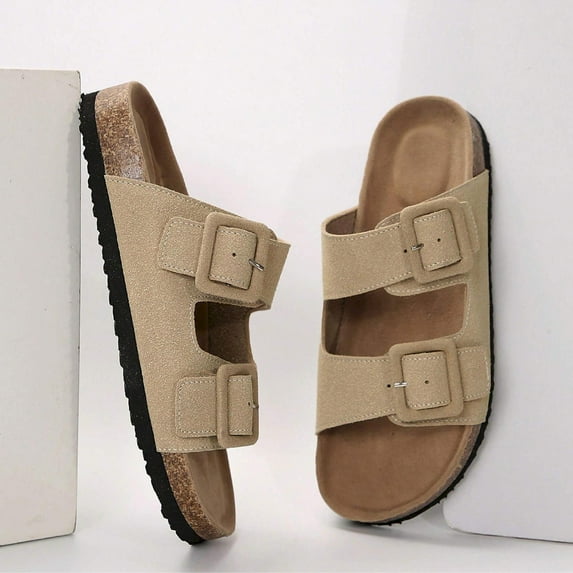 Adjustable Double Row Women’s Cork Open-Toe Sandals for Stylish Outdoor Wear