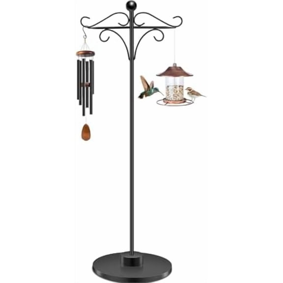 Adjustable Double Shepherd's Hook, 34-63 Inch Black Iron Stand for Indoor/Outdoor Use – Ideal for Hummingbird Feeders, Hanging Plants, Lanterns, Wind Chime