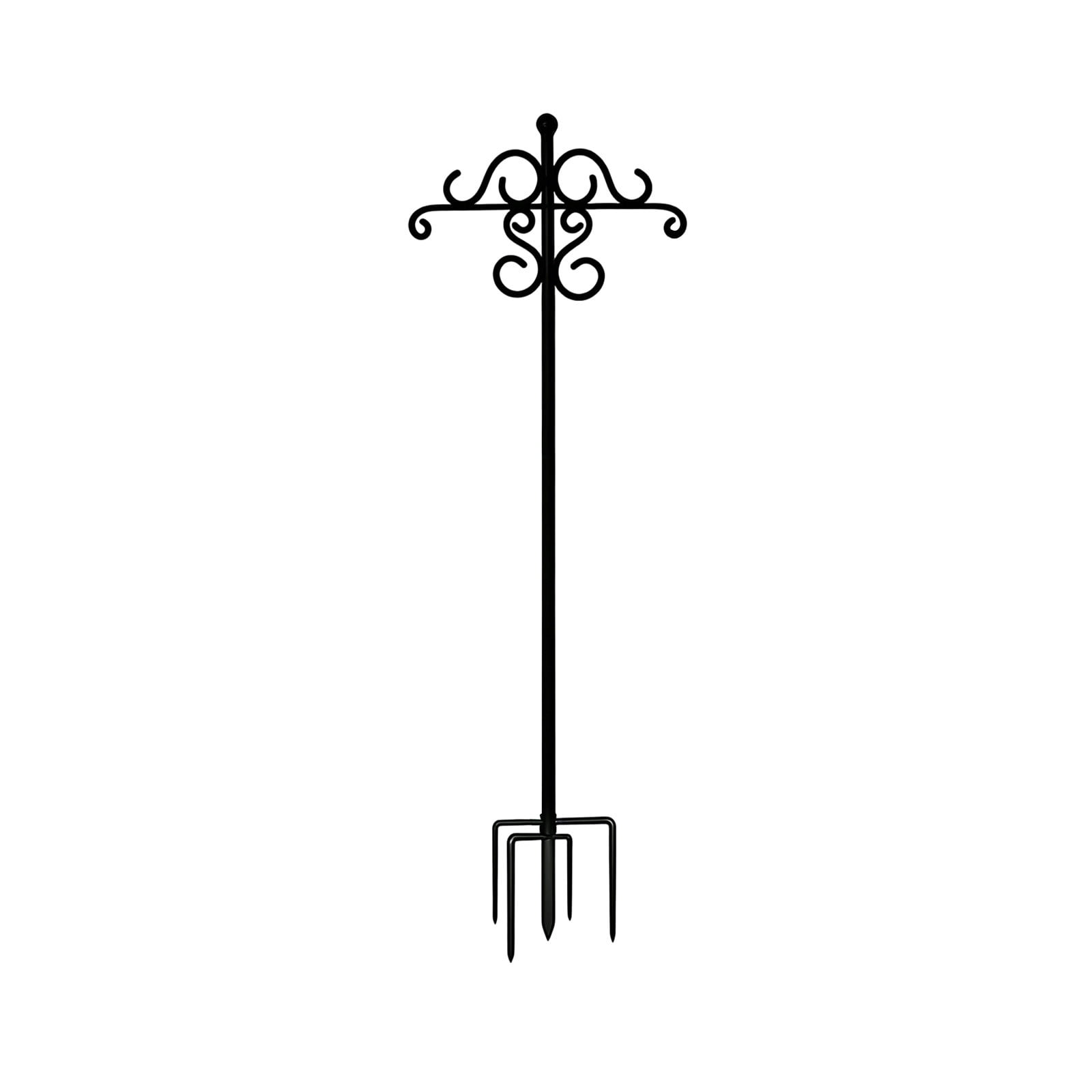 Adjustable Double Shepherds Hook for Outdoor with 5 Prong Base Heavy Duty Two Sided Bird Feeder Pole for Hanging Plant Baskets, Wind Chimes Black