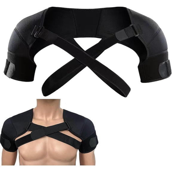 Adjustable Double Shoulder Support Brace, Flexible Compression Wrap Protector for Sleeping Pain Relief & Injury Preventio for Men and Women Frozen Shoulder,AC Joint,Labrum Tear(S/M)