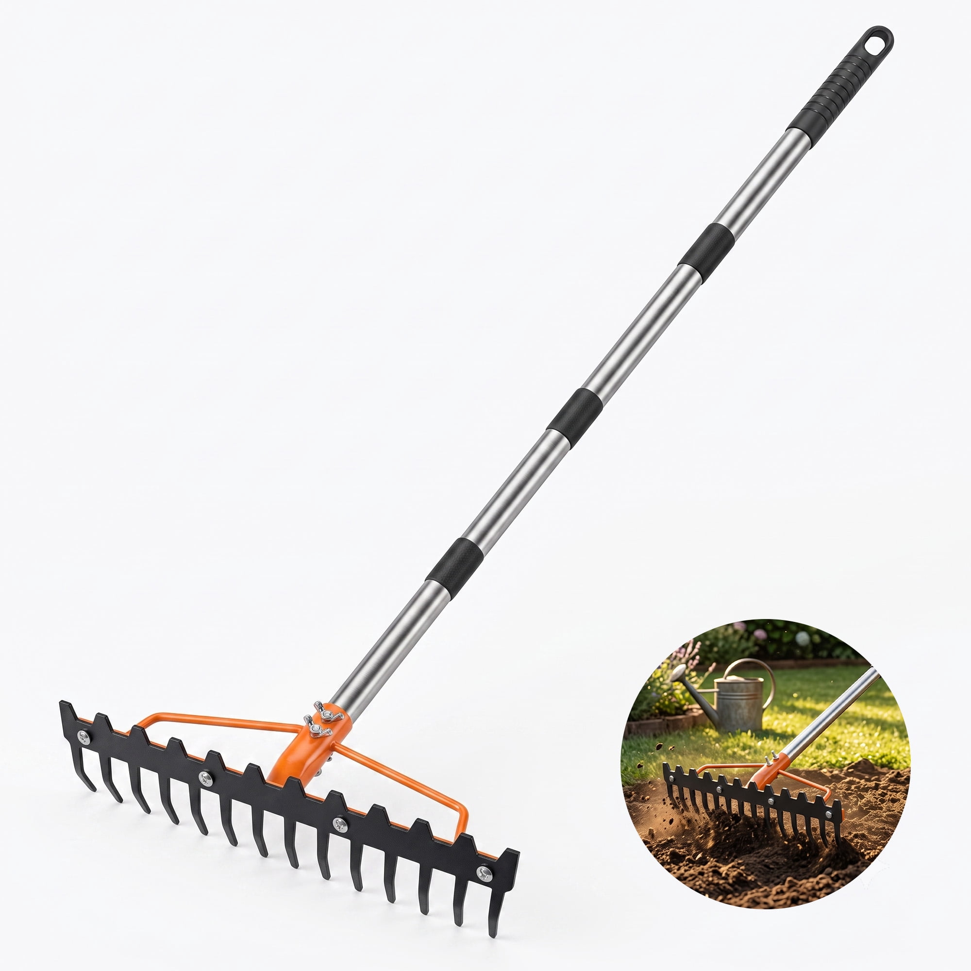 Large Snake Rake Adjustable Double-Sided Garden Rake with Heavy-Duty Metal Head ...