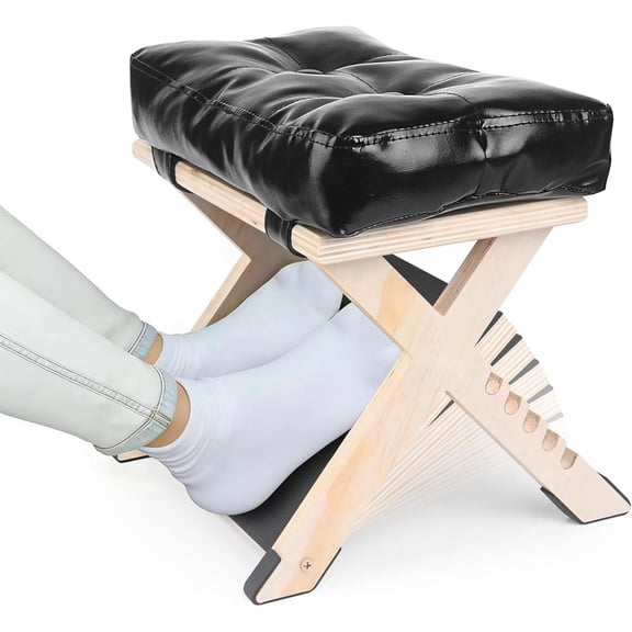 Adjustable Double Step Under Desk Footrest with 5 Height Options, Ergonomic Foot Rest Stool with Black Cushion for Office Home, Ottoman for Work and Computer Gaming Comfort.