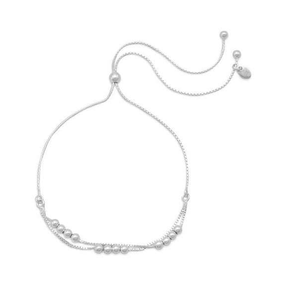 Adjustable Double Strand Sterling Silver Box Chain Bracelet 3mm Beads