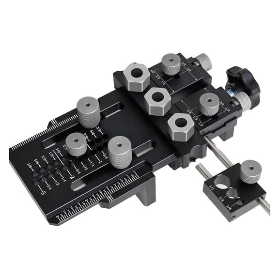 Adjustable Dowel Jig Kit, Drill Guide with Quick Positive Stop & Clamp for Drill 1/4, 3/8 and 1/2 Inch Straight Dowel Holes, Fit All Thickness Wood Dowel Joints for Cabinet Furniture Making