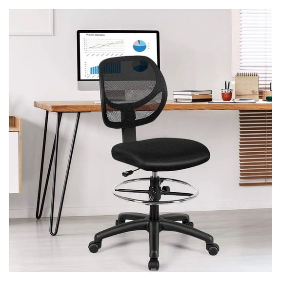 Adjustable Drafting Office Chair - Mesh Back, Ergonomic Design, 330lbs Capacity - Black - Home & Office