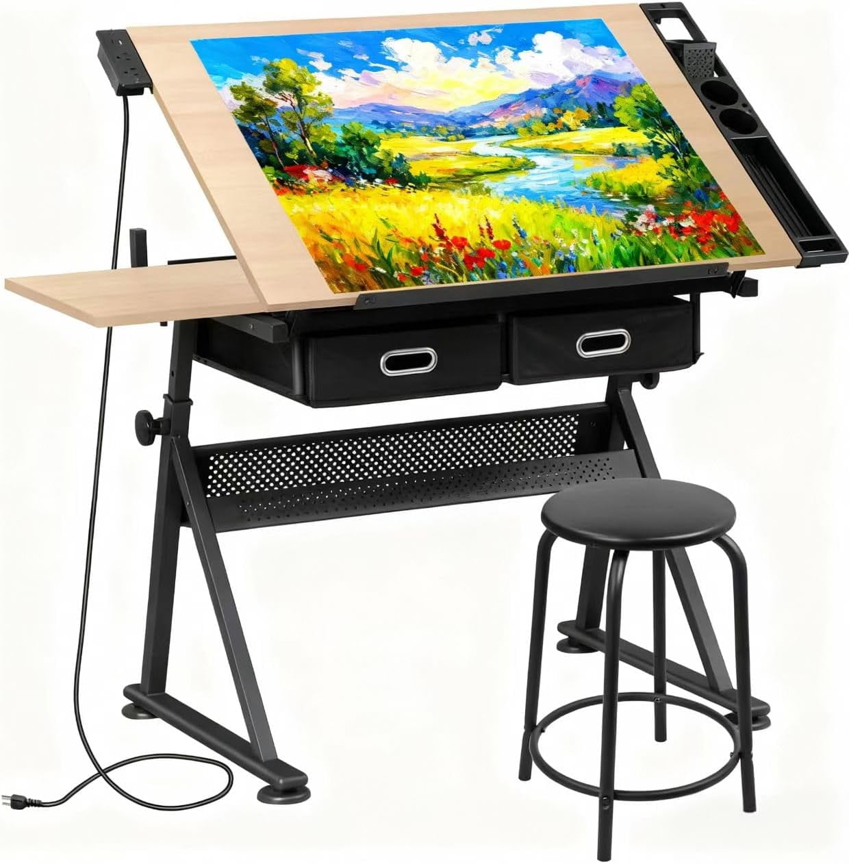 Adjustable Drafting Table with Stool, Tilting Drawing Desk Artist Table ...