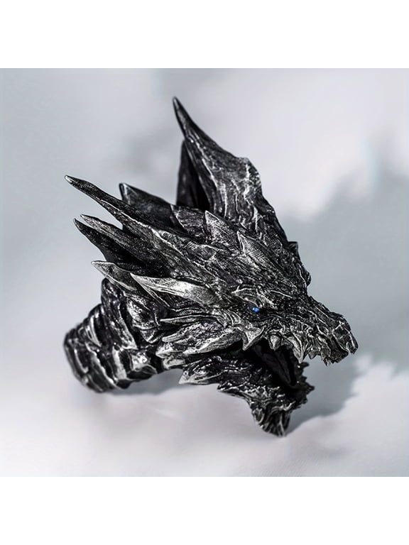 [Adjustable Dragon Head Men's Ring] Vintage Punk Style Dragon Head Men's Adjustable Ring, Zinc Alloy, No Plating, Fashion Single Ring,Gun Black