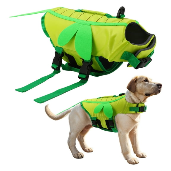 Adjustable Dragonfly Shape Dog Life Vest Dog Life Vest with Rescue Handle and Buckle L Green